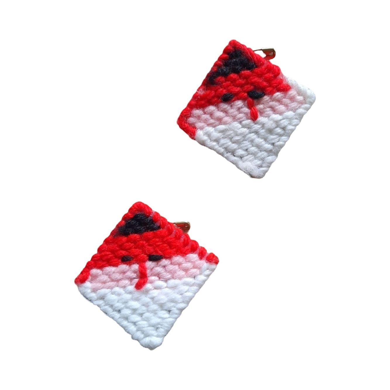 Handmade Red, Pink & White Knitted Brooch Pair
